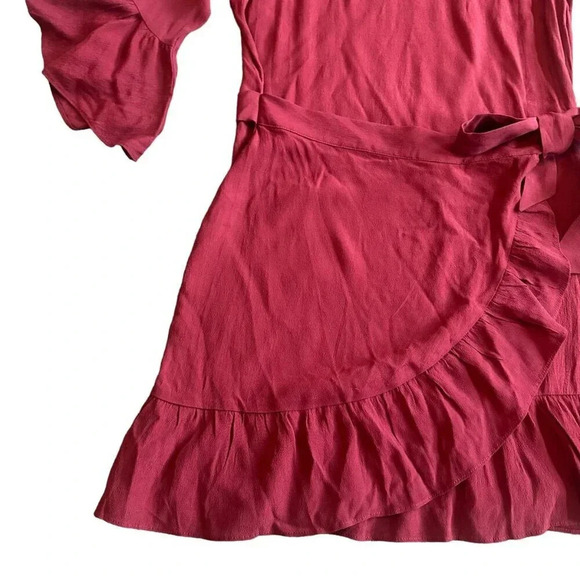 Lucy Paris Burgundy Wrap Dress Ruffle Apron Fit n Flare Size Medium Women's NWT - Picture 5 of 12